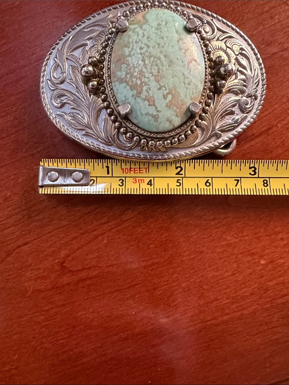 Turquoise Stone Silver-Tone Decorative Belt Buckle